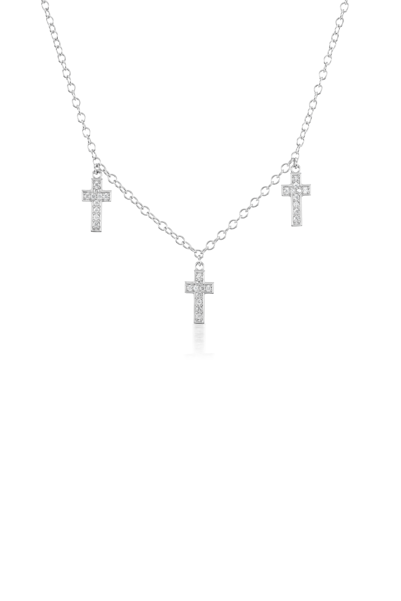 Diamond Cross Dangle Necklace, Main, color, Sterling Silver