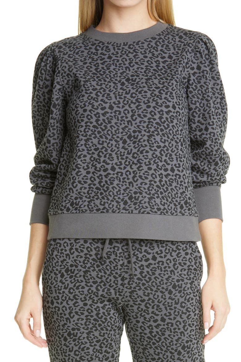 Marcie Cheetah Print Cotton Blend Sweatshirt, Main, color, CHARCOAL MINI CHEETAH