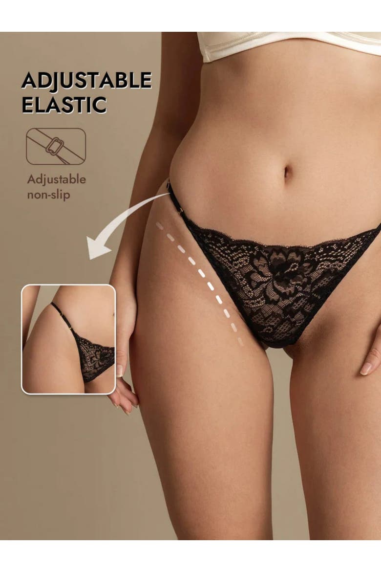 Pure Silk 3-Pack Lace Thong Panties, Alternate, color, Black