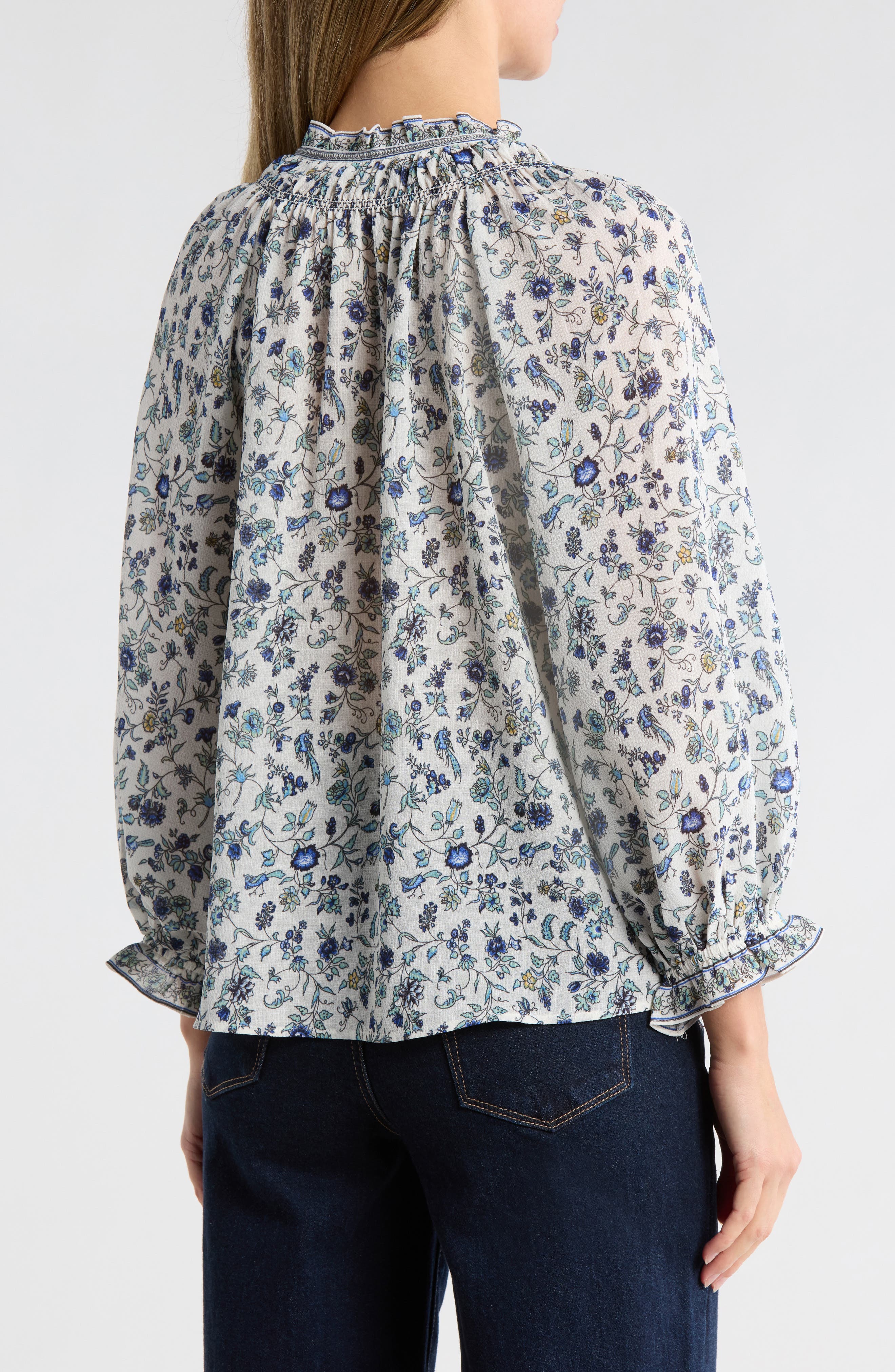 Ruffle Collar Puff Shoulder Top - image 2