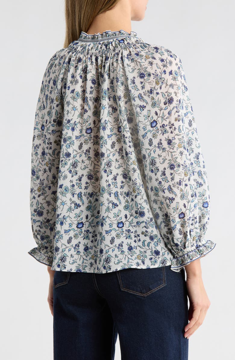 MAX STUDIO Ruffle Collar Puff Shoulder Top, Alternate, color, Ecru/ Blue Azalea Chintz
