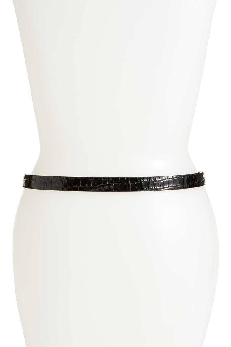 Reversible Leather Skinny Belt, Alternate, color, BLACK