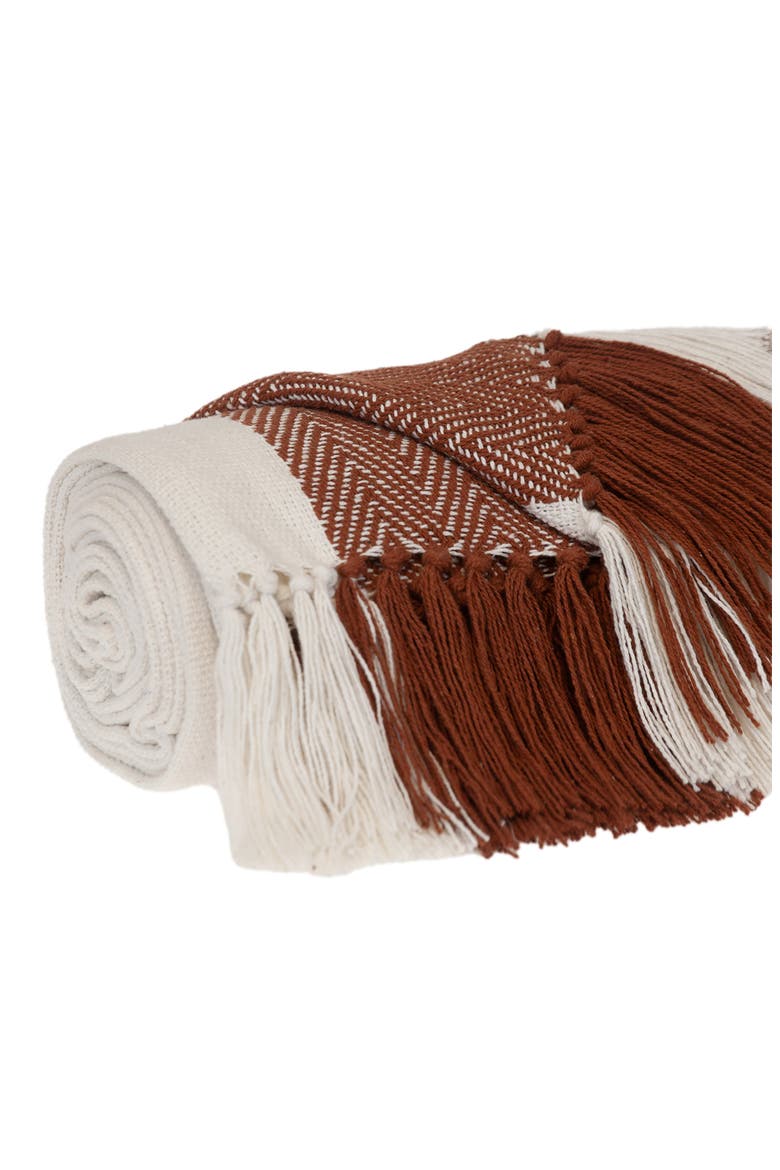 Archee Fringe Throw Blanket, Alternate, color, RUST
