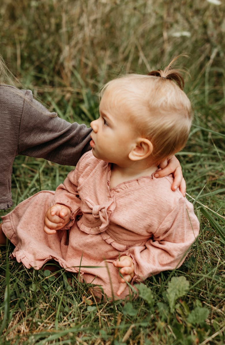 L'ovedbaby Pointelle Ruffle Organic Cotton Cardigan, Alternate, color, 