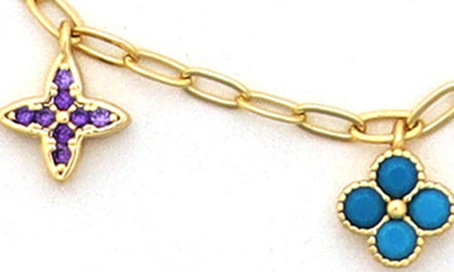 Panacea Multicolor Crystal Clover Charm Necklace In Gold
