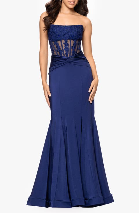 Sequin Strapless Trumpet Gown