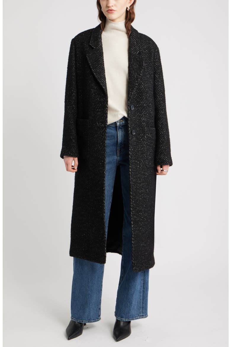 Belted Textured Trench Coat, Main, color, BLACK- IVORY TWILL