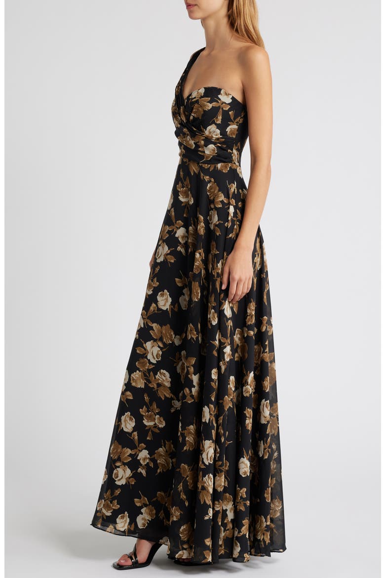 Floral One-Shoulder Gown, Alternate, color, BLACK/ BEIGE/ TAUPE