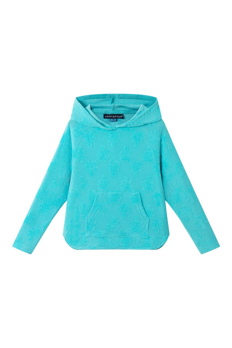 Kids' 2-Piece Terry Cover-Up Hoodie & Shorts Set, Alternate, color, AQUA PALM