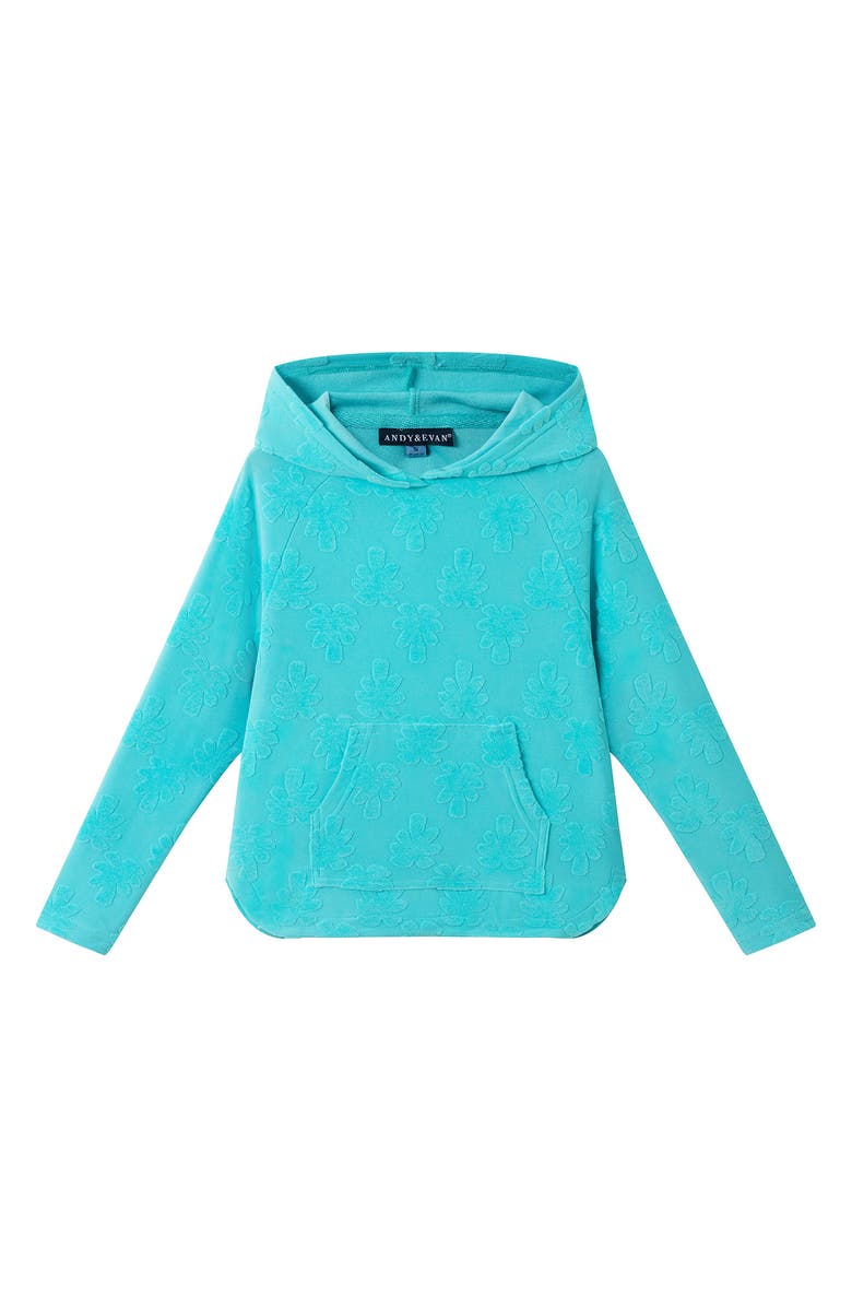 Andy & Evan Kids' 2-Piece Terry Cover-Up Hoodie & Shorts Set, Alternate, color, Aqua Palm