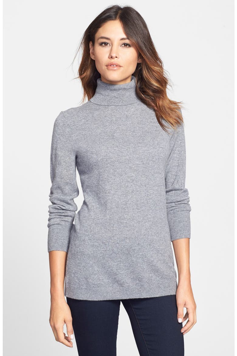 Long Cashmere Turtleneck Sweater, Main, color, GREY TWILIGHT HEATHER
