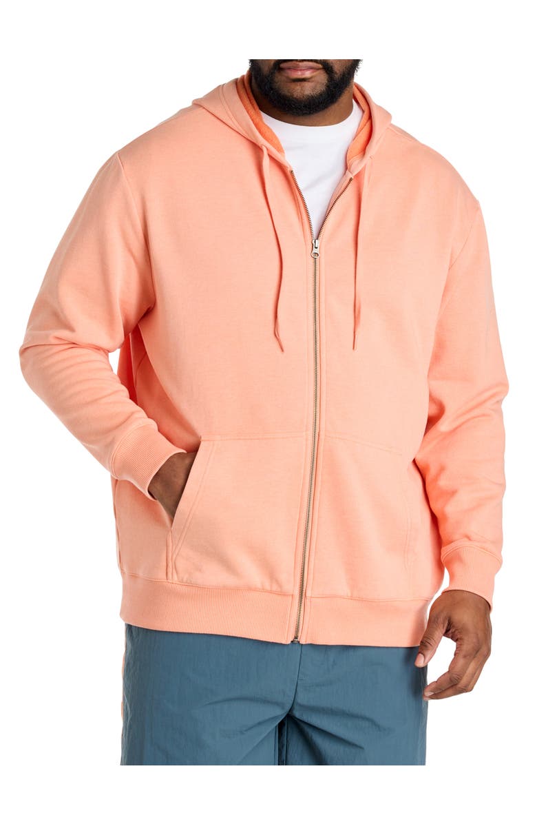 Society of One by DXL Big & Tall Washed Zip-Front Hoodie, Main, color, Shell Coral