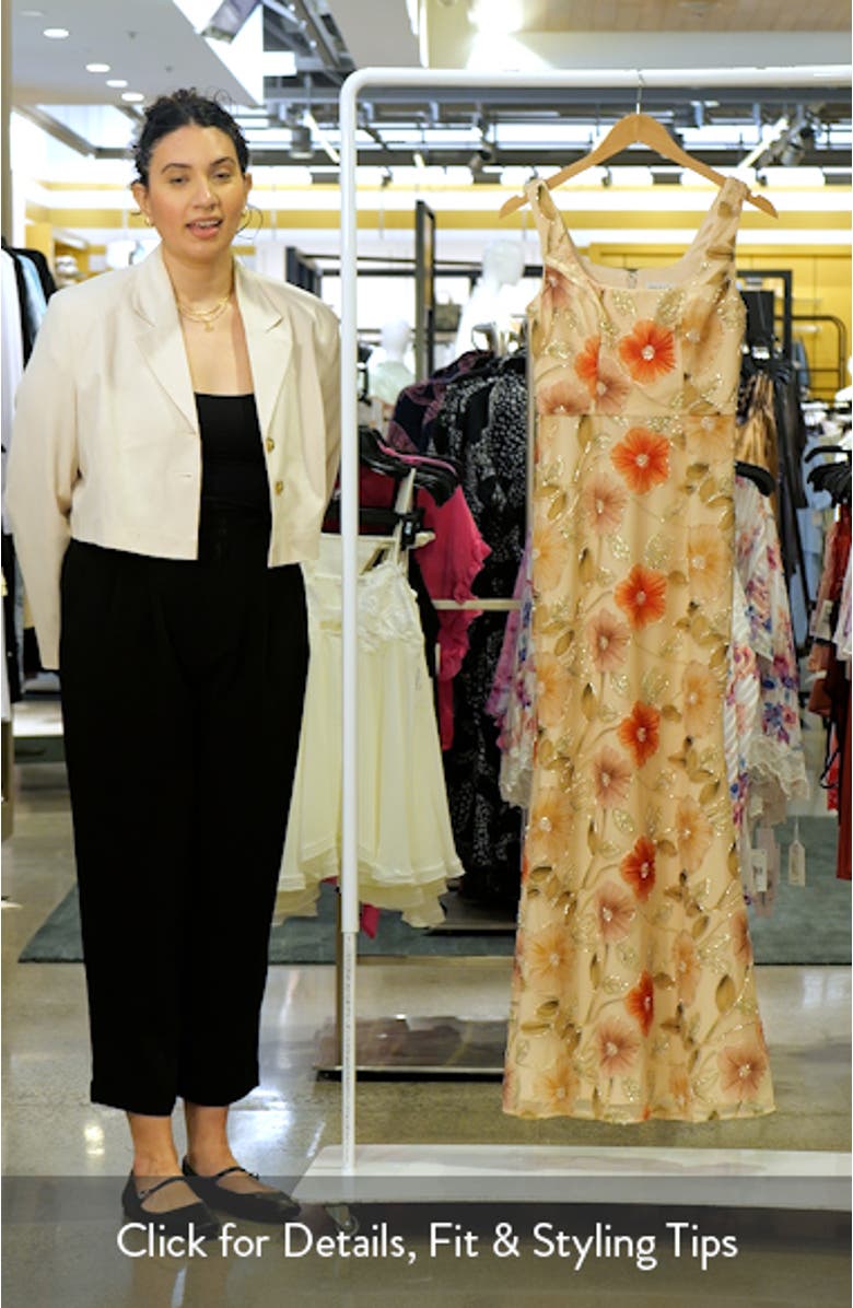 Tyra Floral Print Metallic Sleeveless Gown, sales video thumbnail