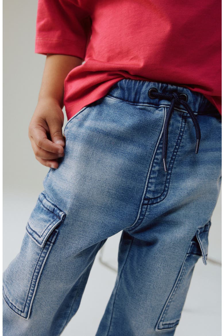 Baggy Jersey Cargo Jeans, Alternate, color, BLUE