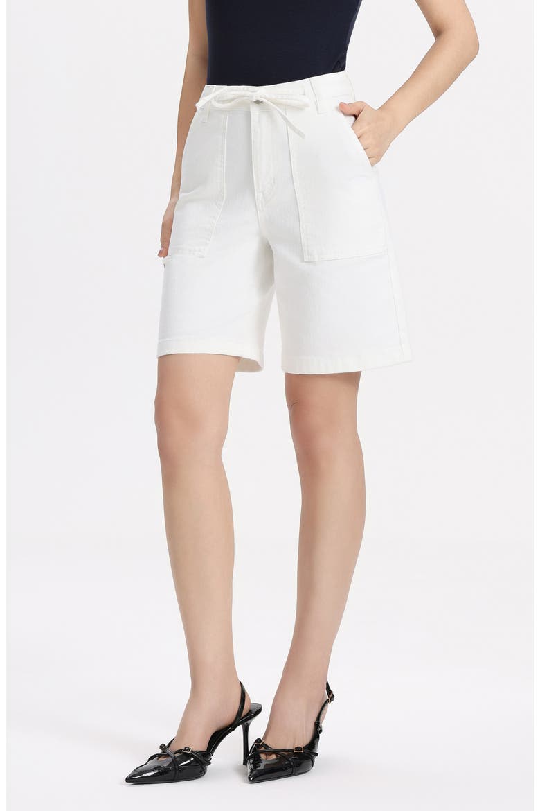 Drawstring High Waist Denim Bermuda Shorts, Alternate, color, WHITE