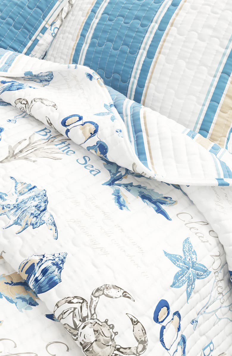 Woven & Weft Striped Reversible Coastal Quilt Set, Alternate, color, Flag Stripe / Ocean Stories