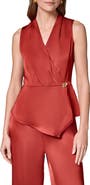 Donna Karan New York Sleeveless Faux Wrap Satin Top