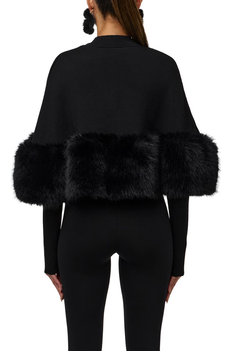 Faux Fur Trim Cape Crop Top, Alternate, color, BLACK