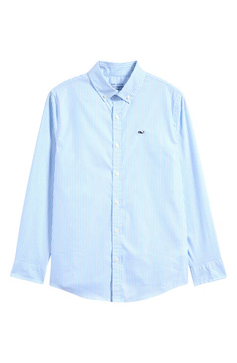 Kids' Stripe Cotton Blend Performance Button-Down Shirt (Big Kid)