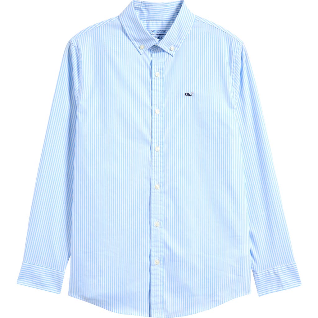 Vineyard Vines Kids' Stripe Cotton Blend Performance Button-down Shirt In Ocean Breeze