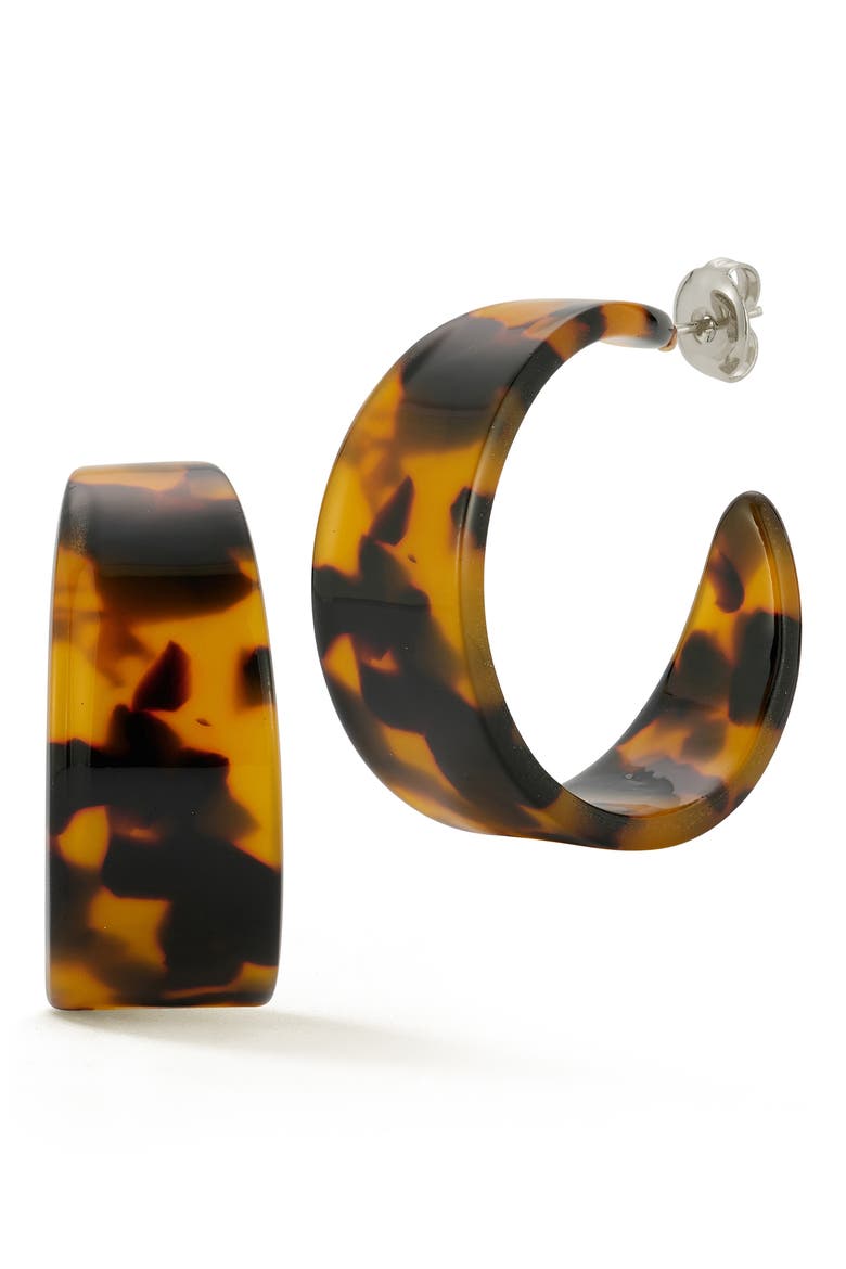 Pattern Hoop Earrings, Main, color, BROWN/ SILVER