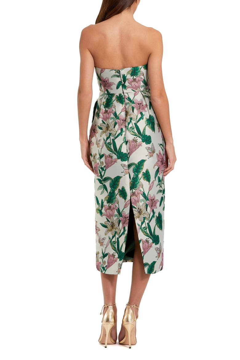 Petite Floral Brocade Strapless Fitted Midi Dress, Alternate, color, Lily
