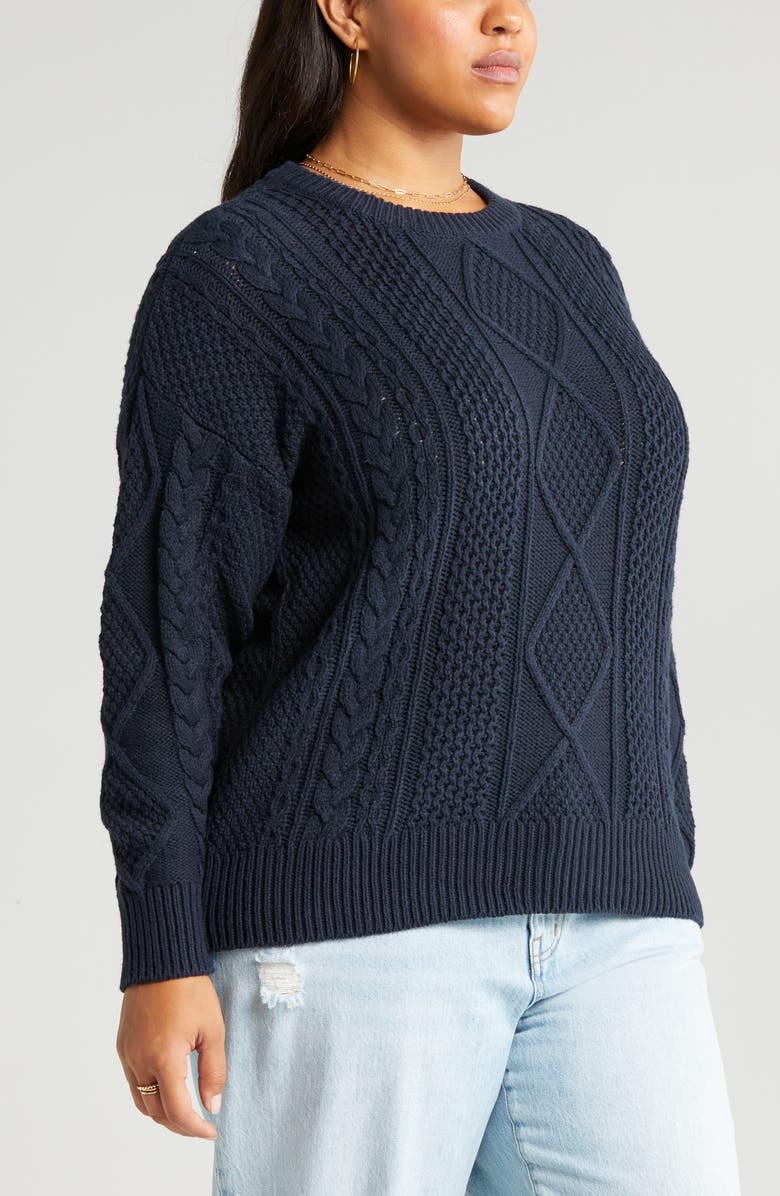 Madewell Cable Knit Crewneck Sweater, Alternate, color, Deep Indigo