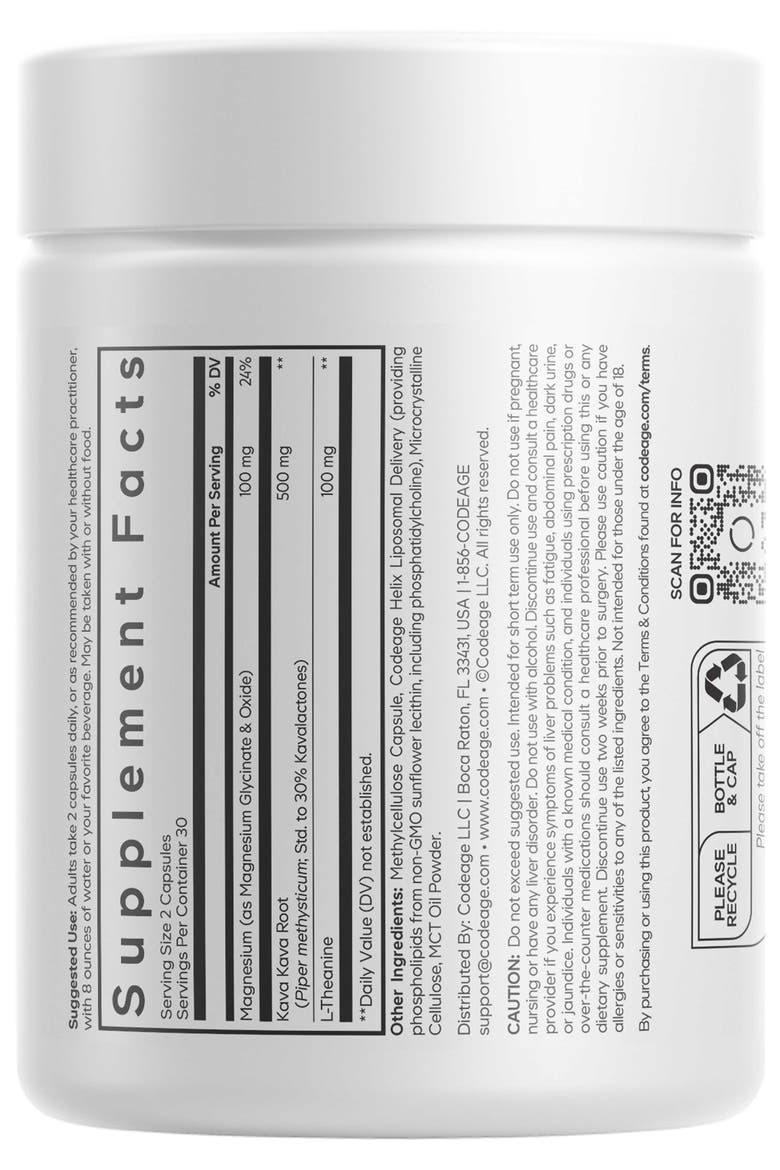 Liposomal Kava Kava+, 30% Kavalactones with Magnesium Glycinate Supplement, Alternate, color, White