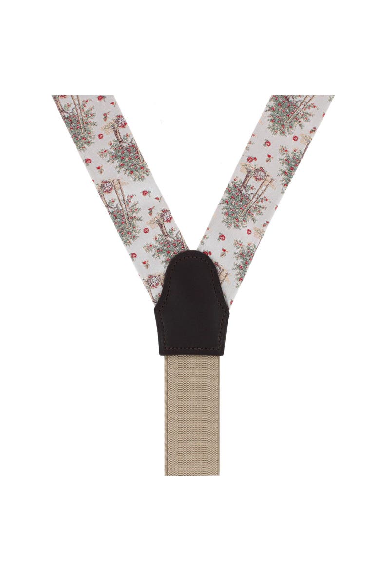 Fall Apple Orchard Silk Novelty Button End Suspenders, Alternate, color, Silver