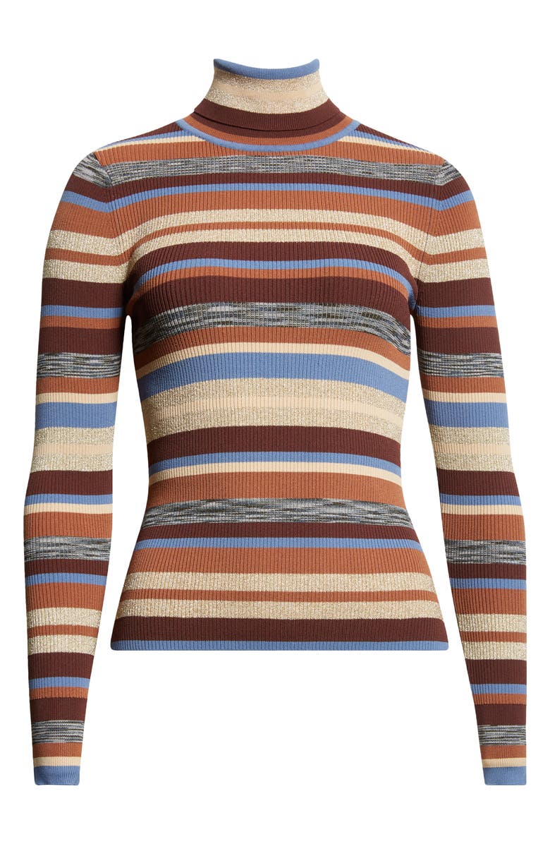 L'AGENCE Olene Stripe Turtleneck Sweater, Alternate, color, Stone Blue/ Brown Multi