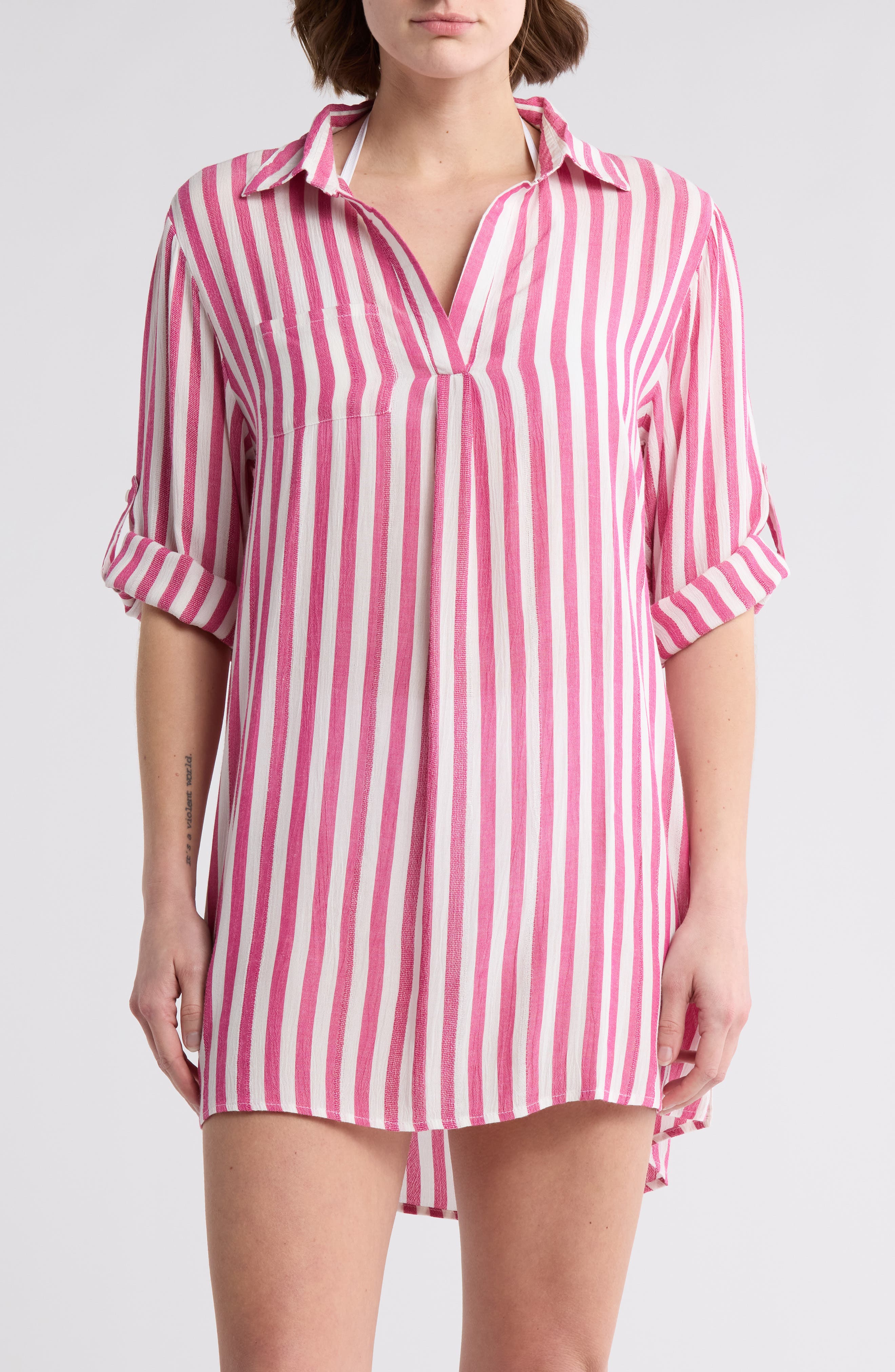 BOHO ME Yarn Dye Stripe Cover-Up Tunic