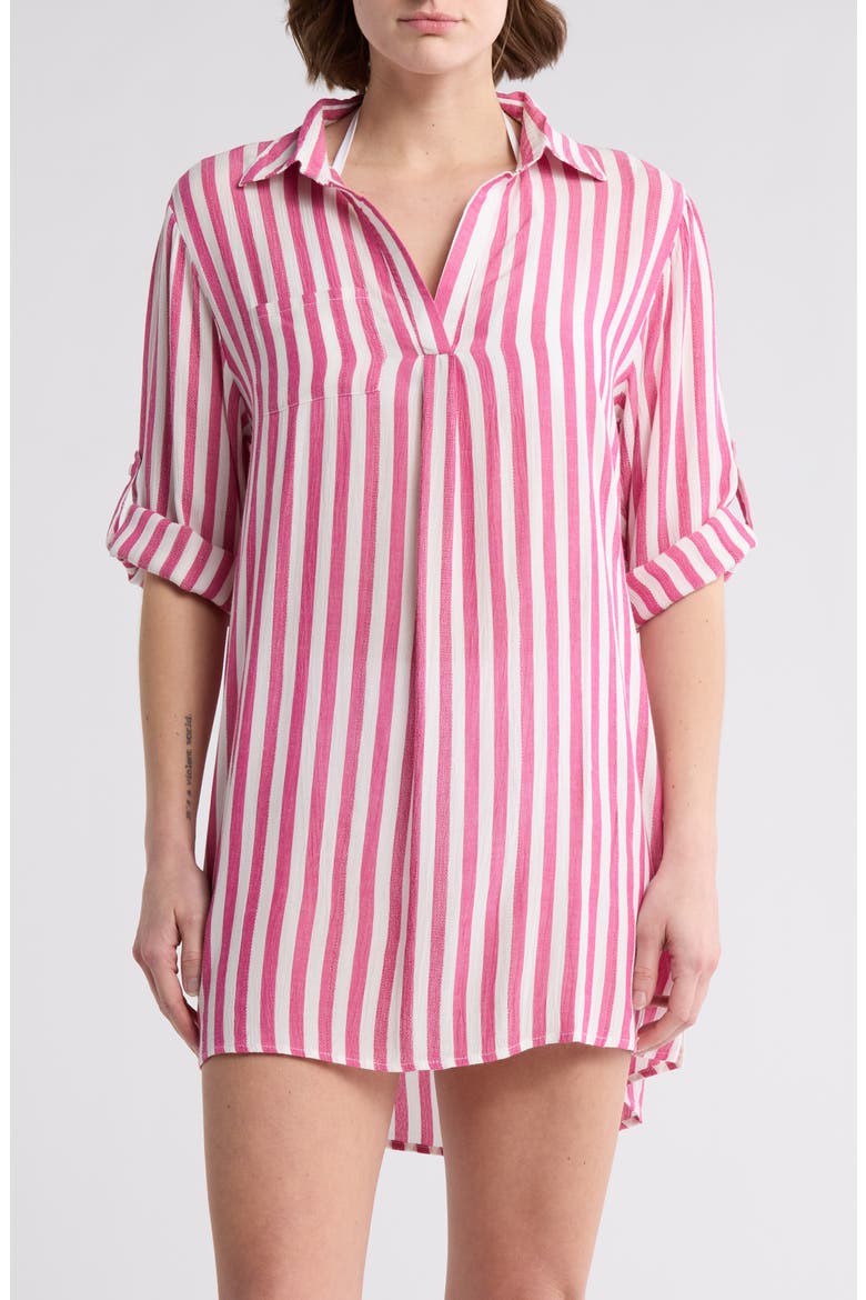 Yarn Dye Stripe Cover-Up Tunic, Main, color, PINK STRIPE