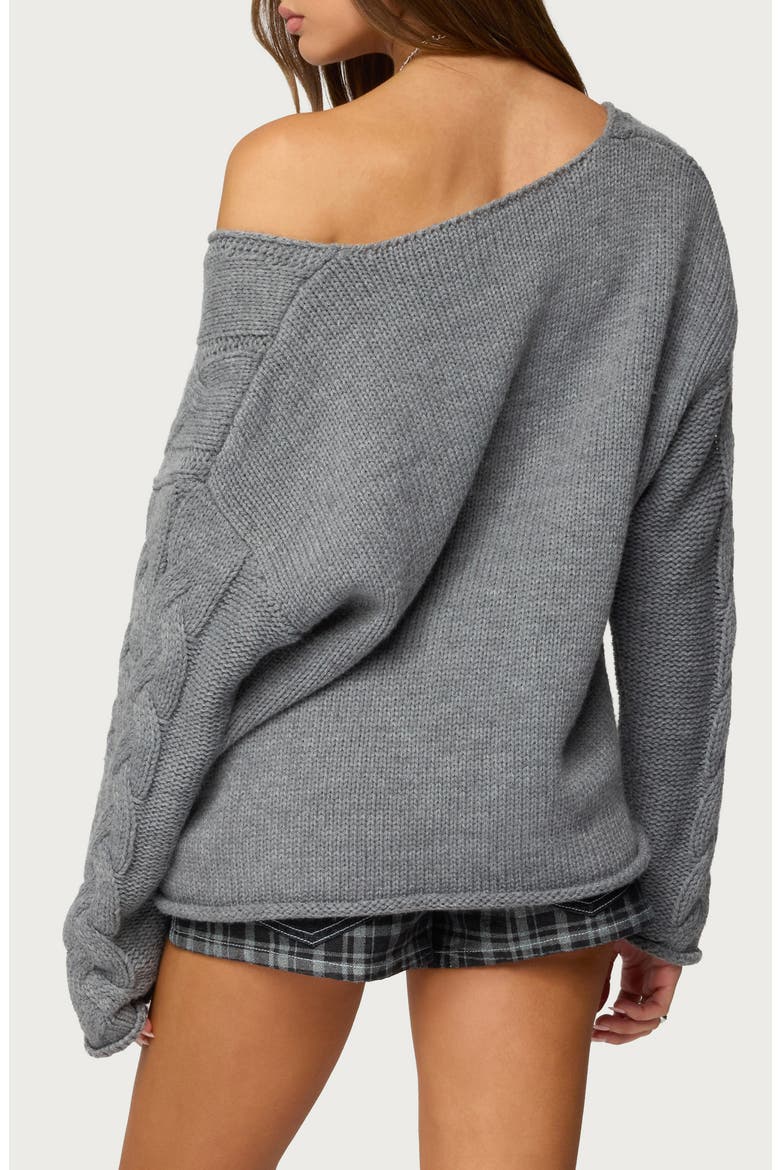 Inga Cable Oversize V-Neck Sweater, Alternate, color, GRAY-MELANGE
