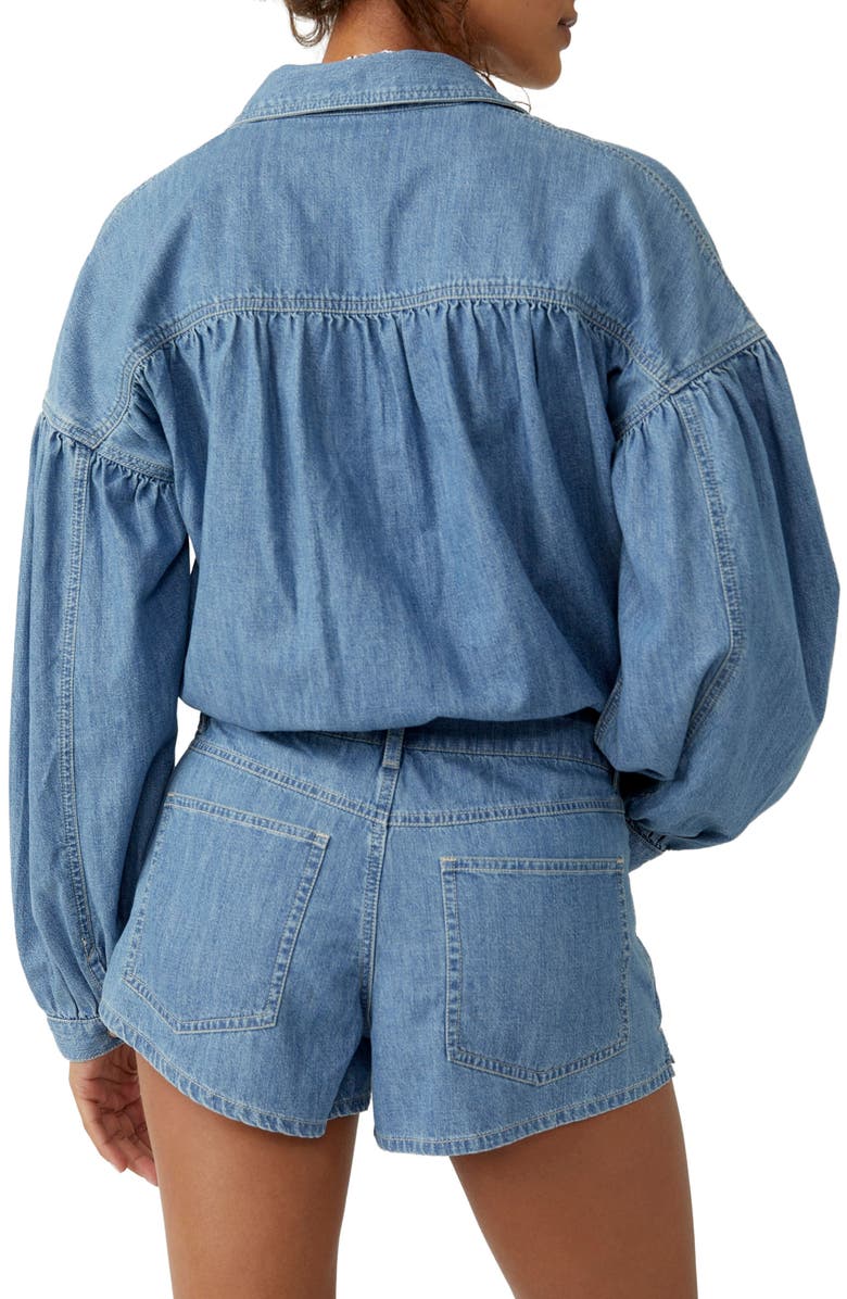 Free People Zodiac Long Sleeve Cotton Chambray Romper, Alternate, color, 