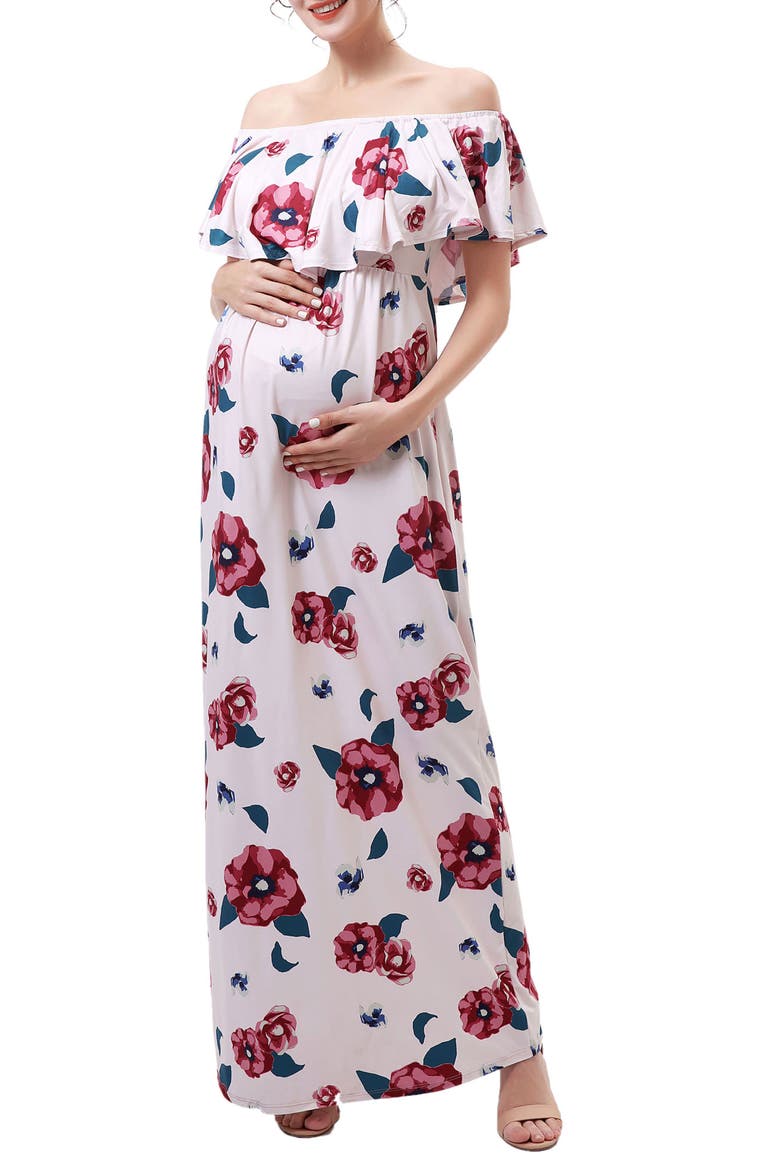 Lydia Off the Shoulder Maternity/Nursing Maxi Dress, Main, color, BEIGE