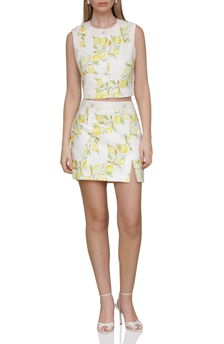 Avec Les Filles Lemon Print Linen Blend Crop Vest, Alternate, color, Lemon Vine