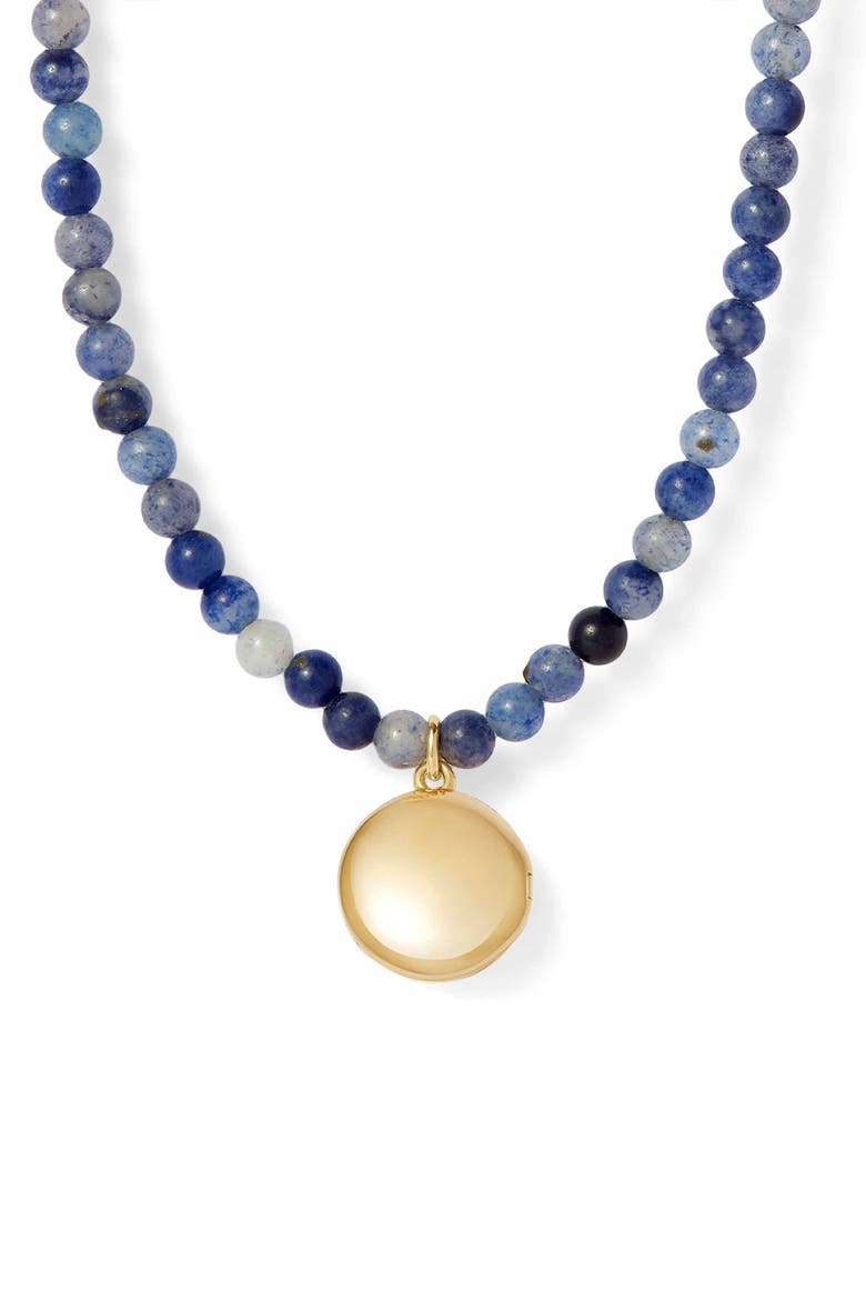Gold Mini Biography Blue Aventurine Locket Necklace, Alternate, color, Gold