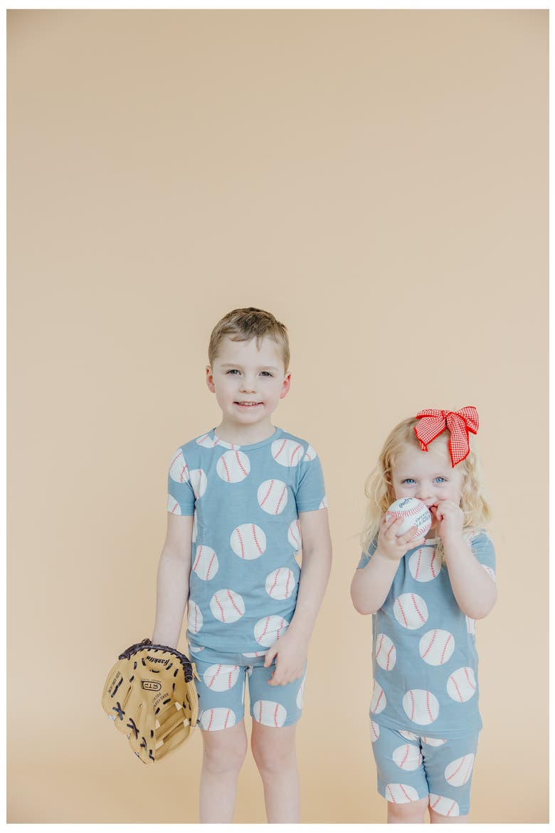 Slugger Fitted Two-Piece Short Pajamas, Alternate, color, BLUE