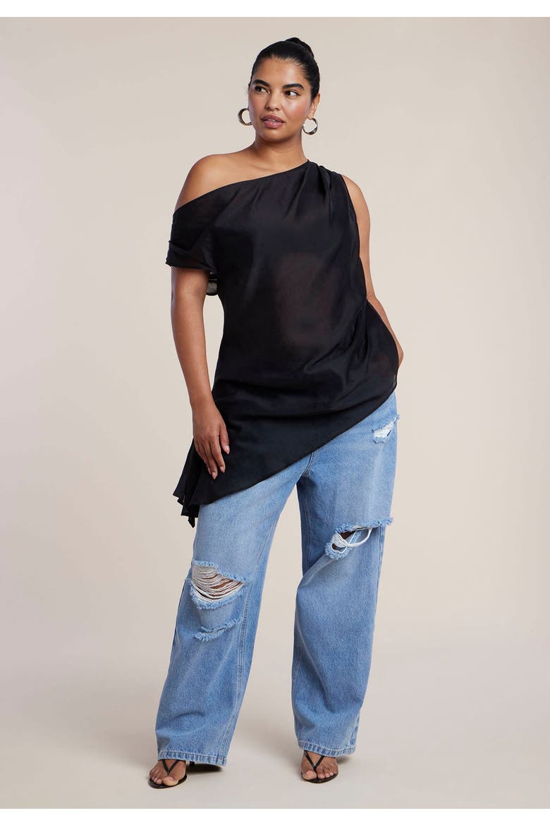 Off The Shoulder Sheer Top, Alternate, color, BLACK ONYX