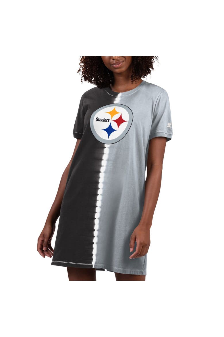 Women's Starter Black Pittsburgh Steelers Ace Tie-Dye T-Shirt Dress, Alternate, color, Black