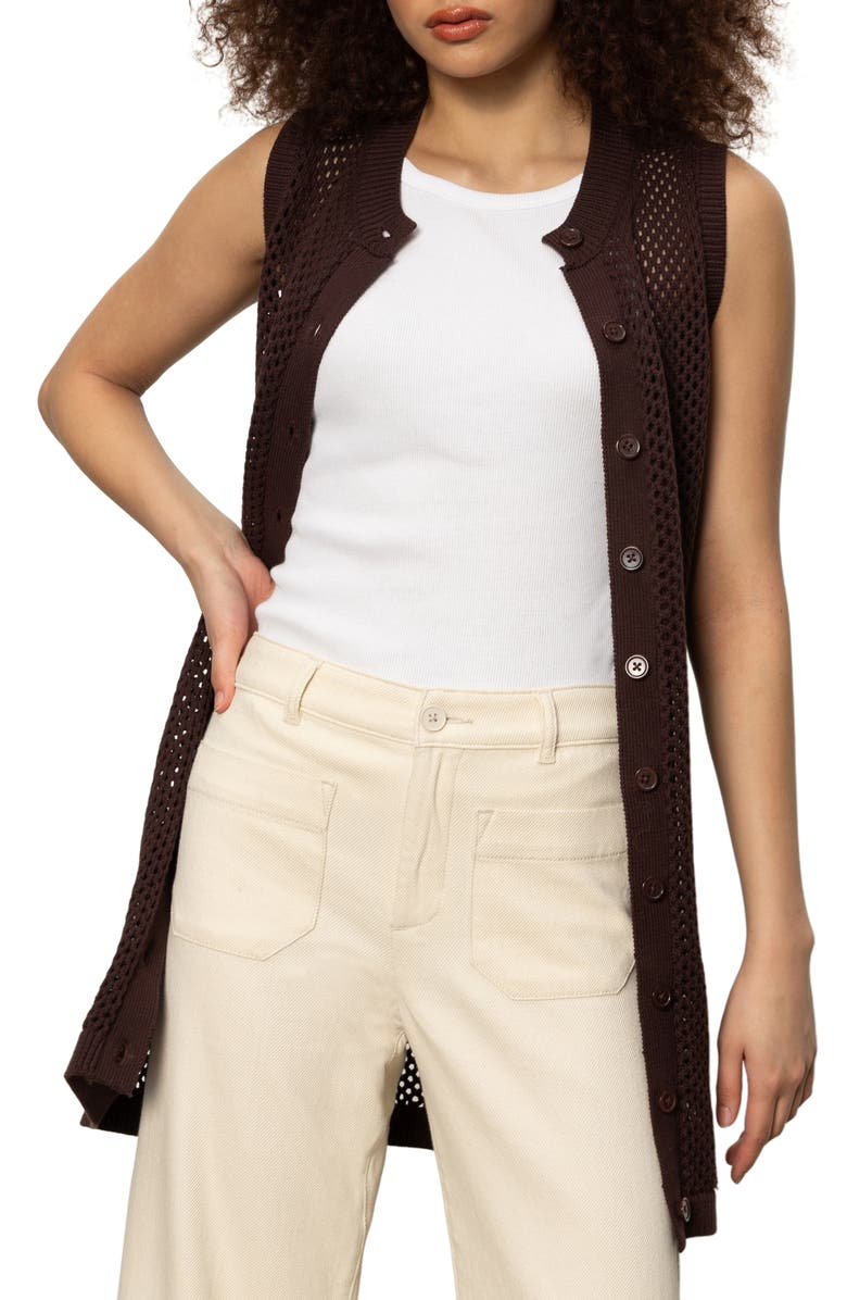 Sanctuary Open Stitch Longline Cotton Vest, Alternate, color, Mesa