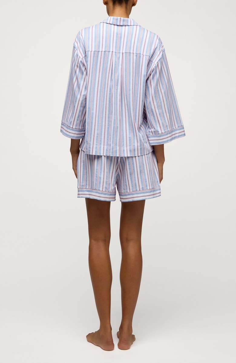 Petite Plume Olivia Stripe Pima Cotton Short Pajamas, Alternate, color, Blue