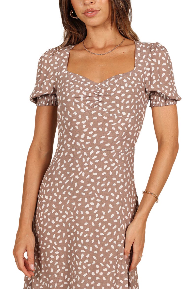 Franklin Print Puff Sleeve Midi Dress, Alternate, color, MOCHA