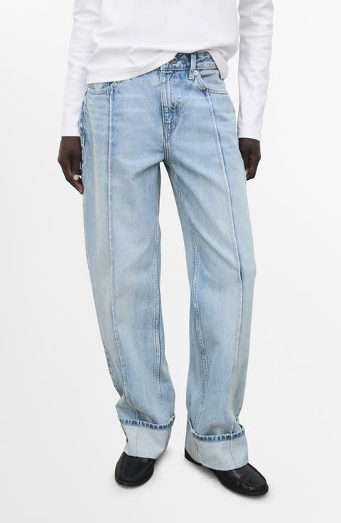 Cuffed Seamed Wide Leg Jeans