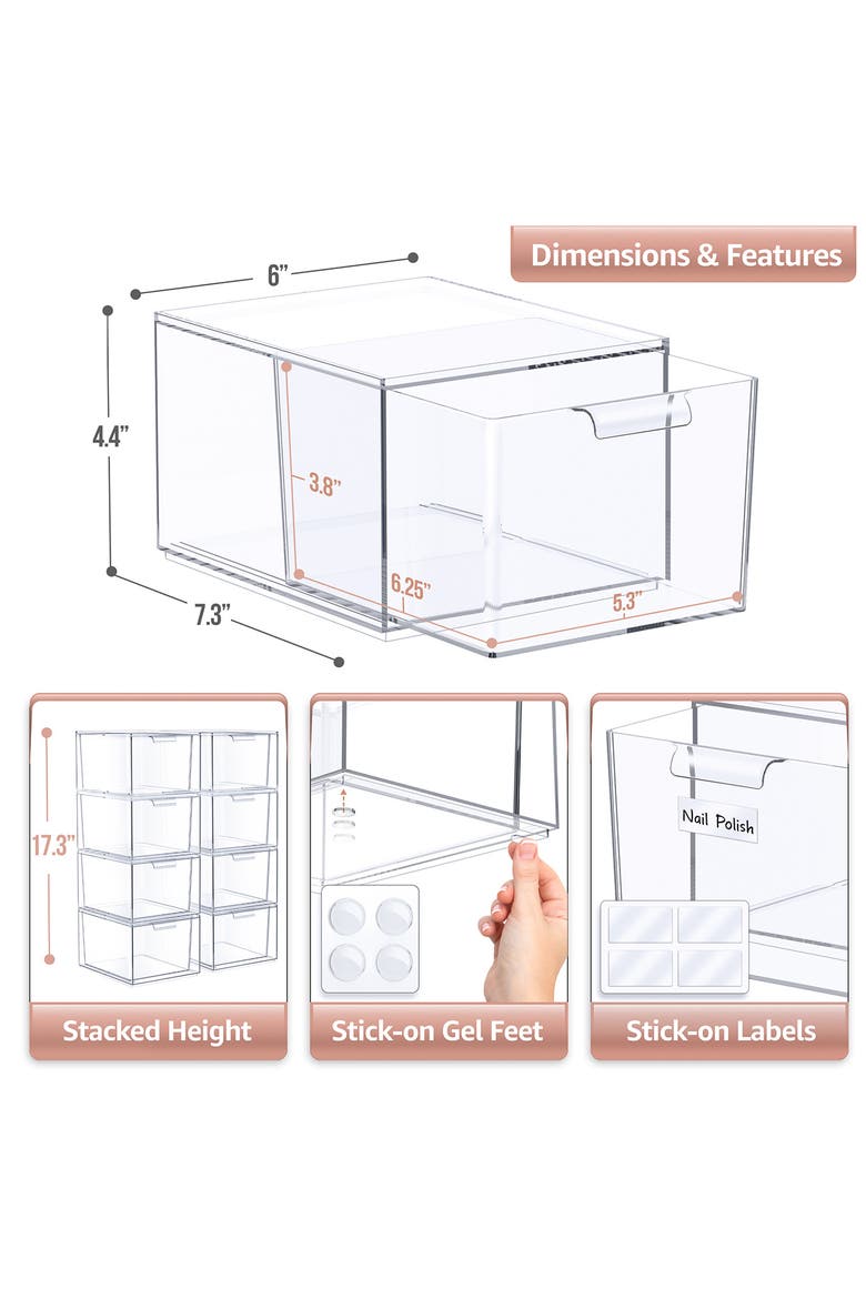 8-Pack Stackable Storage Drawers, Alternate, color, CLEAR