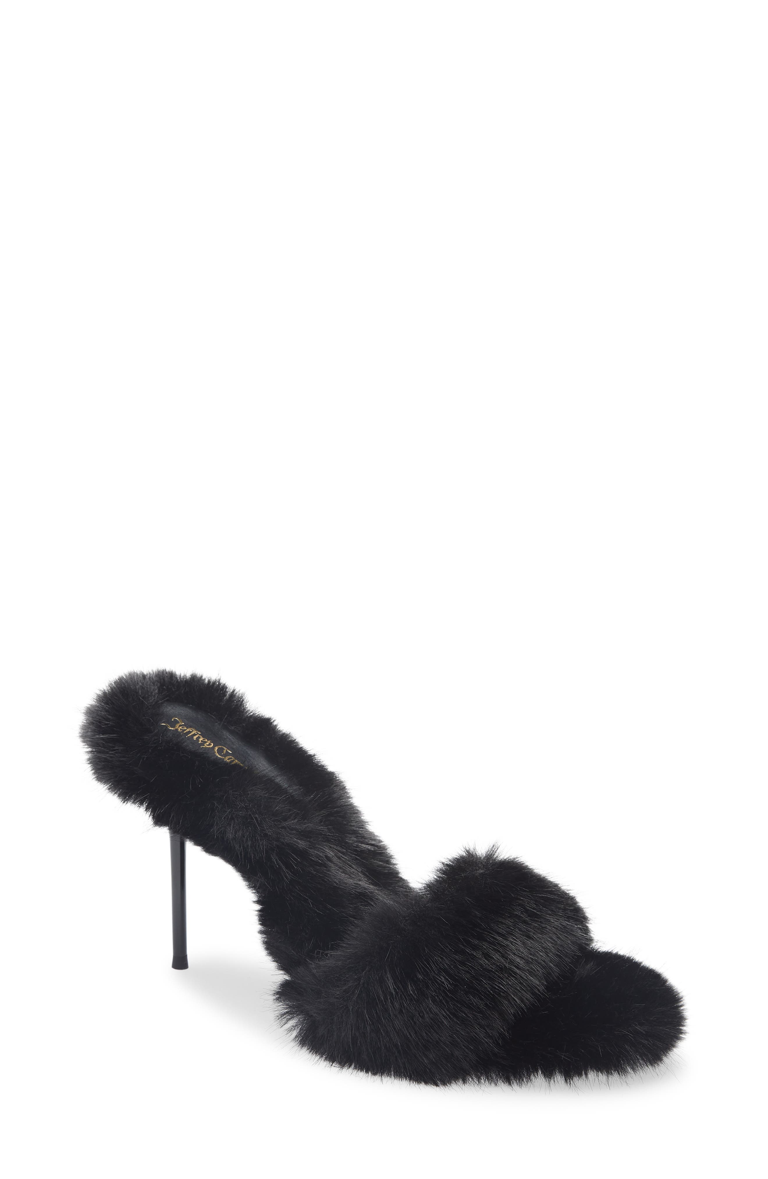 Jeffrey Campbell Big Mama Faux Fur Sandal, Main, color, Black