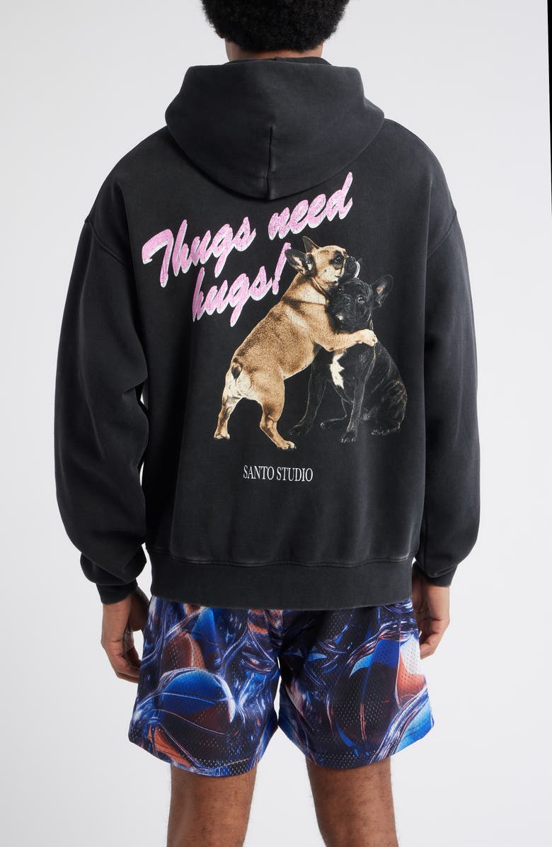 SANTO STUDIO Thugs Need Hugs Graphic Hoodie, Alternate, color, Vintage Black