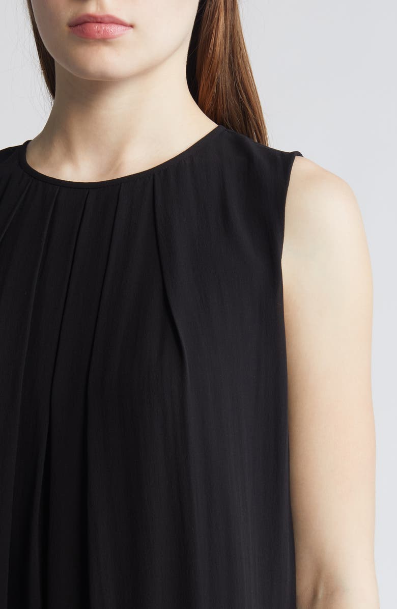 Eileen Fisher Pleated Jewel Neck Silk Midi Shift Dress, Alternate, color, 