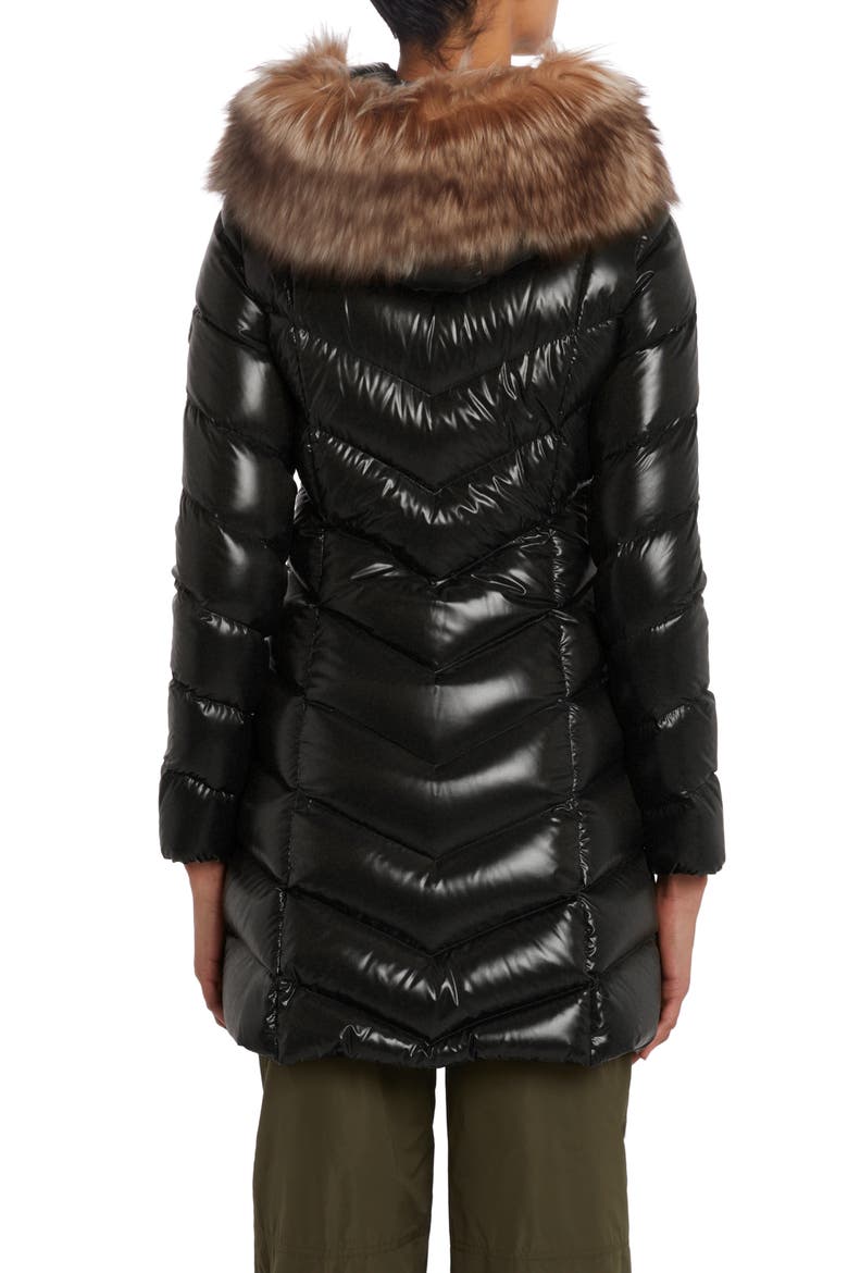 Marre Quilted Down Coat with Removable Genuine Shearling Trim, Alternate, color, BLACK