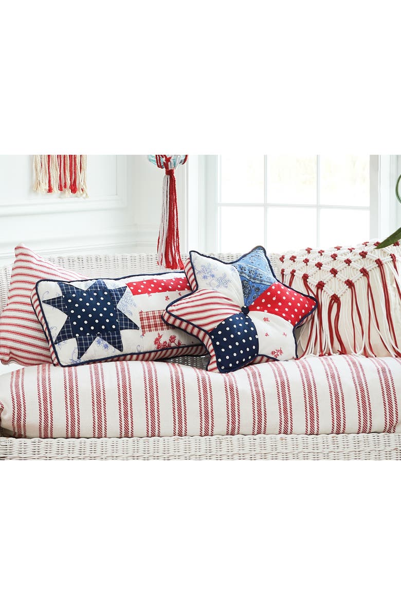 Gallerie II Patriotic Quilted Star Patchwork Accent Pillow, 10" x 24", Alternate, color, Red